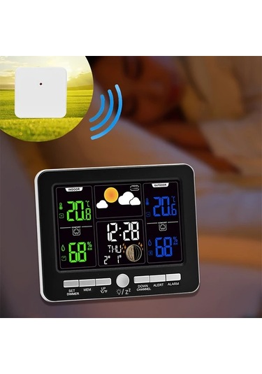 Motion003 1 Adet Siyah Renkli Lcd Ekranlı Hava Durumu İstasyonu Atomik Saat Barometre Sıcaklık Nem Ölçer Çift Alarmlı Takvim Gösterimi Usb Çalışan