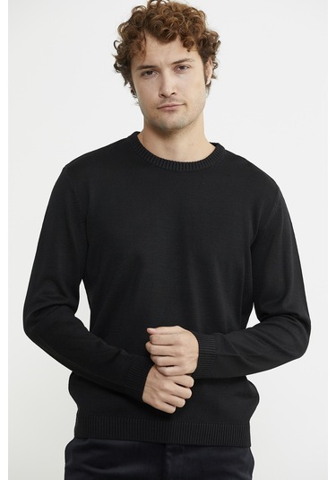 Sıfır Yaka Basic Triko Kazak - Siyah 001