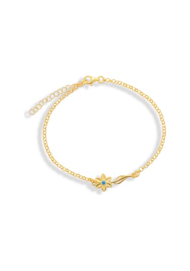 Vaoov 925 Ayar Gümüş Mavi Taşlı Çiçek Bileklik Altın