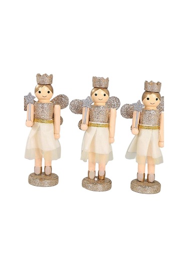 Homyl 3 Parça 12cm Ahşap Fındıkkıran Melek Kız Altın