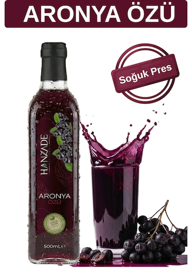 Hanzade Bitkisel Aronya Özü 500 Ml Soğuk Pres, Yoğun Tat, Cam Şişe