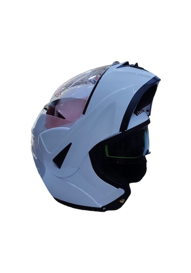 Virtue Çene Açılır Gözlüklü E-ce Belgeli Motosiklet Kaskı Beyaz