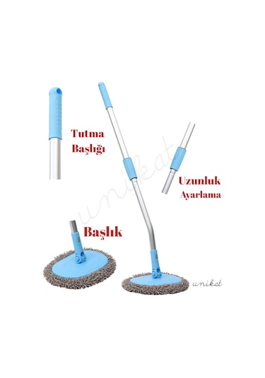 Teleskopik Saplı Eğik Başlıklı Yeni Nesil Araç Yıkama Mopu Zor Yüzeyler İçin 1 Adet