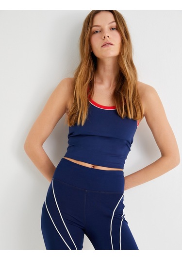Koton Yarım Atlet Spor Halter Yaka Renk Kontrastlı Biyeli Slim Fit Lacivert 4sak30199nk Lacivert