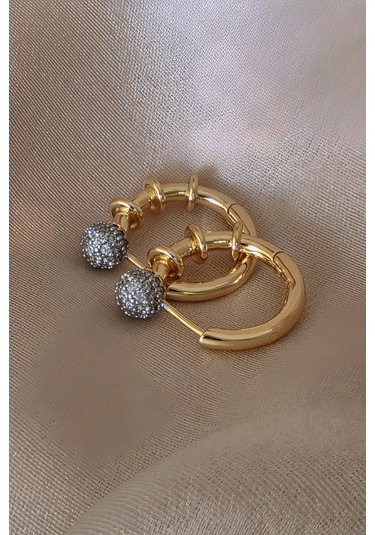 Top Figür Halka Model Altın Kaplama Çelik Küpe Gold