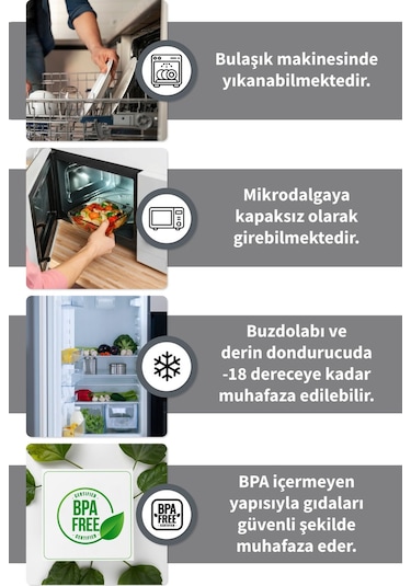 Kapaklı Erzak Bakliyat Saklama Kabı Kare Saklama Kutusu Seti 6 Adet 800 Ml Antrasit