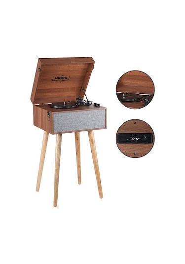Midex Mtx-1290 Nostaljik Ayaklı Pikap Plak Çalar Şarjlı 3 Devirli Bluetoothlu