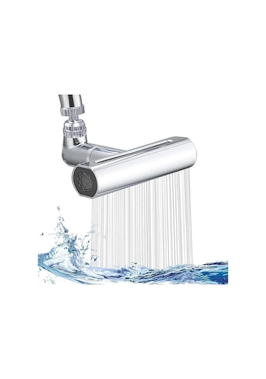 Fusty 360 Derece Döner Şelale Musluk Başlığı - 4 Fonksiyonlu Gümüş