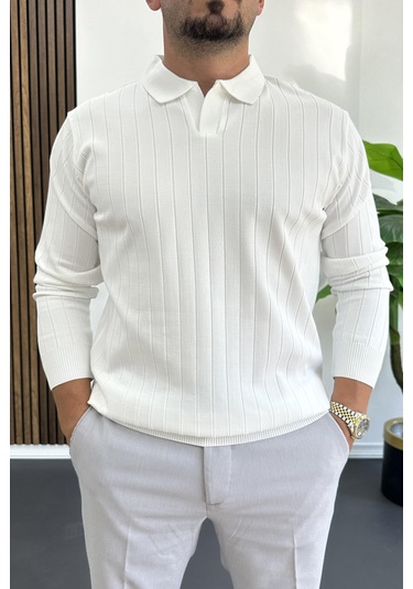 Erkek Açık Yaka Normal Kalıp Kazak Beyaz Edw412 Beyaz