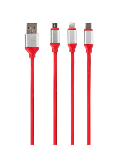 Ithink Silver 3in1 1 M Çoklu Şarj Kablo - Kırmızı