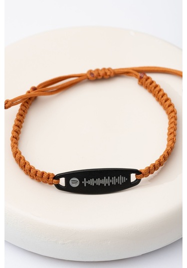 Spotify Kadın Çelik Bileklik Turuncu Siyah Elips Model Çelik
