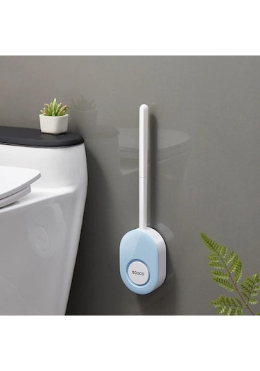 Mavi Duvara Monte Tuvalet Fırçası Tutucu, Ölü Açı Yok Silikon Tuvalet Fırçası Seti Temizleme Fırçası Banyo Aksesuarları