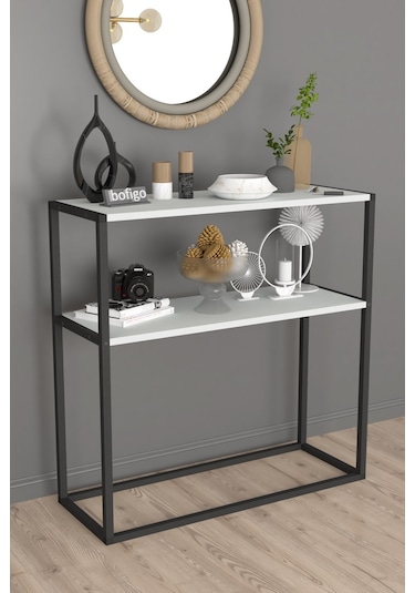 Metal Ayaklı Dresuar Dekoratif Raflı Dresuar Beyaz