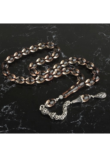 Gümüş Püsküllü Ateş Kehribar Tesbih