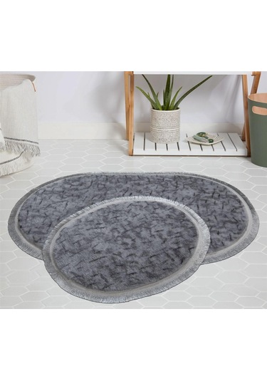 My Evilla Modern Dekoratif Halı Jel Kaymaz Taban Peluş Gri Desenl Gri