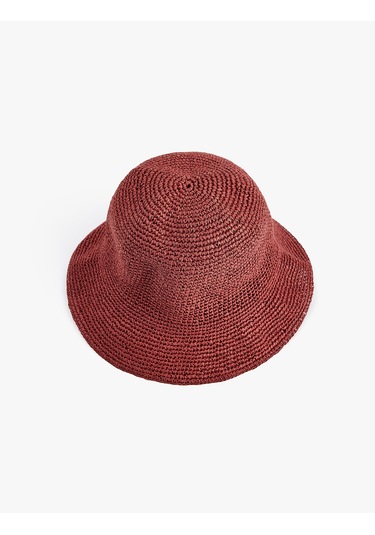 Koton Bucket Hasır Şapka - Koton X Melis Ağazat Bordo 6sak40103aa