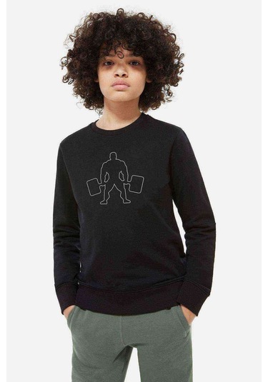 Silhouette Bodybuilding 2 Baskılı Unisex Çocuk Siyah Sweatshirt Siyah
