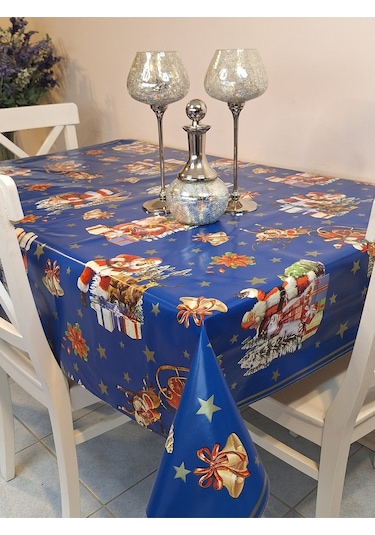 Yeni Yıl Desenli Elyaflı Pvc Masa Örtüsü Silinebilir Ve Su Geçirmez Muşamba Mrl137c Mavi