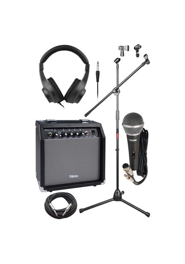 Midex Mga-35bk-pak Elektro Gitar Amfisi Seti 35 Watt Gain Özellikli Amfi Mikrofon Stand Kulaklık Jack Kablo
