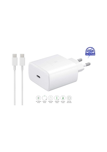 Galaxy A15 Uyumlu 45W Super Hızlı Type-C Şarj Aleti Seti - İthalatçı Garantili - Beyaz