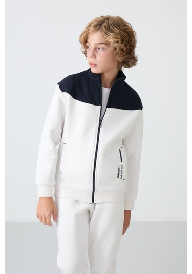 Tommy Life Ekru Pamuklu Kalın İçi Tüylü Yumuşak Dokulu Standart Fit Nakışlı Erkek Çocuk Eşofman Takım - 11240 Ekru