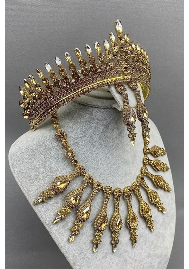 FdayAksesuar Gelin Saç Aksesuarı Anteras Gelin Kına Tacı Ve Kolye Seti FRDY31658