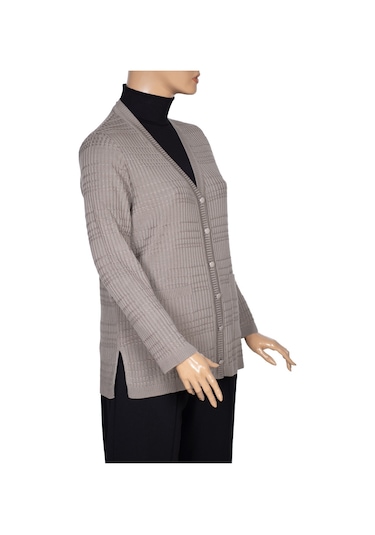 Hesna Kadın Nilay Anne Cepli Düğmeli Taş Beji Triko Ceket 001