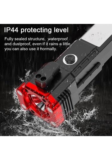 Taşınabilir Led Çok Fonksiyonlu Çalışma Işığı Güç Bankası Acil Durumlar Güvenlik Çekiç Su Geçirmez El Feneri - Kırmızı