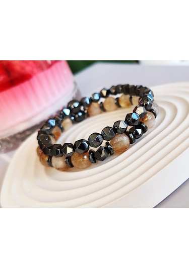 Sitrin Doğal Taşlı Ve Hematitli Bileklik Renkli