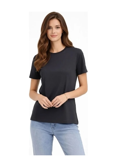 Vexor Bisiklet Yaka Tişört Regular Kalıp Basic Pamuklu Günlük Kullanım T-shirt - Füme
