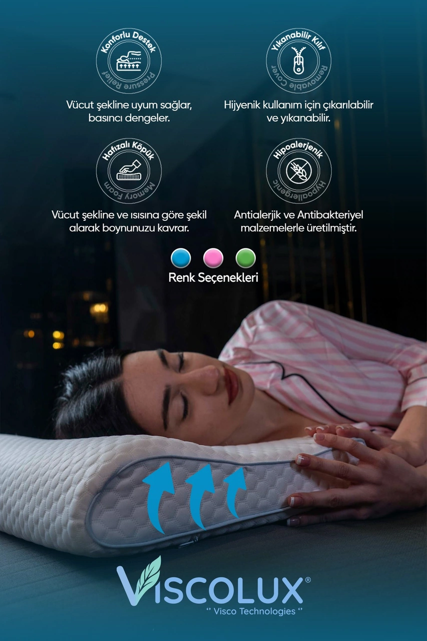 Mega Boy Ortopedik Yastık - Boyun Destekli Visco Yastık 60x40x11/8 Mavi