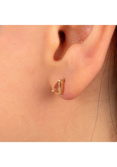 Altın Küpe - 14 Ayar Altın Damla Desenli Zultanit Taşlı Küpe Sarı