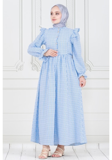 Pötükare Fırfır Detaylı Eda Elbise-mavi-3988-mavi Mavi