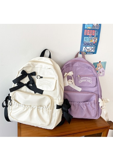 Geeksen Nylon Rüzgarlı Desenli Çok Bölmeli Askılı Çanta - Bej 30x15x40 Cm, 0.42 Kg Bej