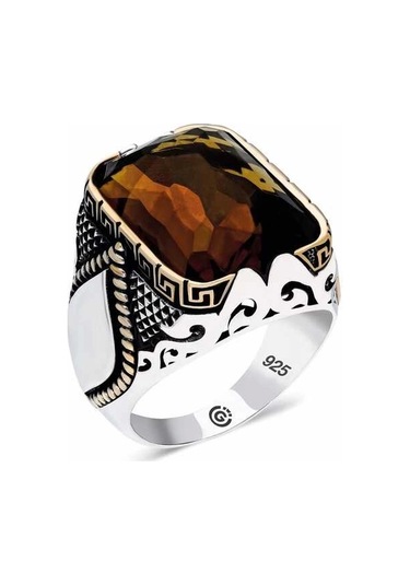 Gümüş Zirkon Zultanit Taşlı Kare Erkek Yüzük Çok Renkli