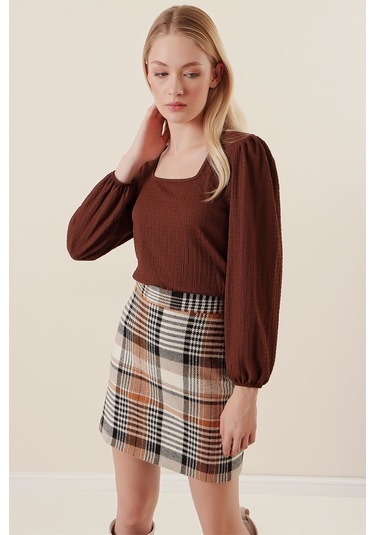 Bigdart 0442 Uzun Kollu Bluz - Kahverengi 001