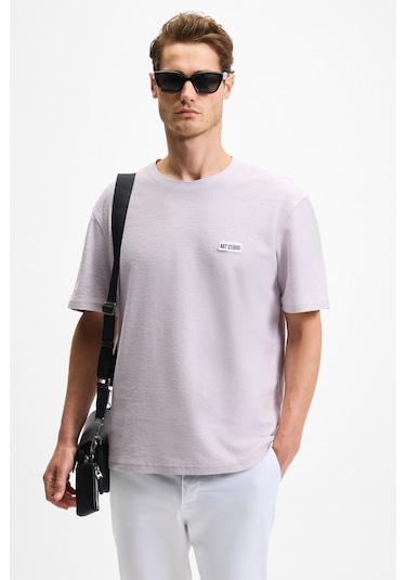 Grımelange Noır Erkek%100 Organik Pamuk Bisiklet Yaka Kısa Kol Regular Lila T-shirt Lila