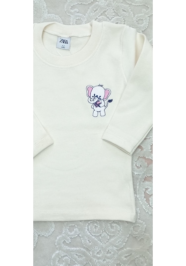 Kız Çocuk Pamuklu Body Ribana Mevsimlik Bebek Body Krem