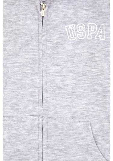 U.S. Polo Assn. Kız Çocuk Açık Gri Melanj Kapüşonlu Fermuarlı Basic Sweatshirt 50316837-VR091