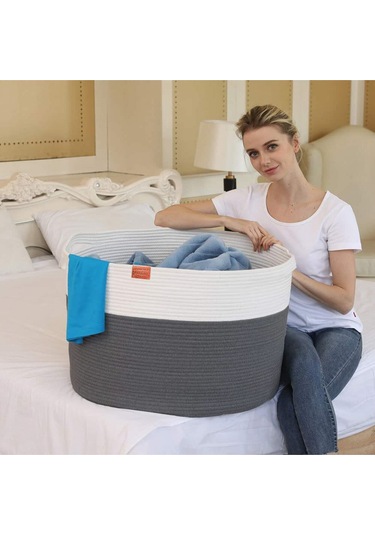 45x35 Jüt Pamuklu Büyük Boy Sepet, Battaniye, Oyuncak Sepeti Antrasitbeyaz