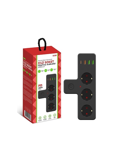 Zuidid Ftr-12 3'lü Termal Akım Korumalı Priz 3 Usb + 1 Type-c 20w