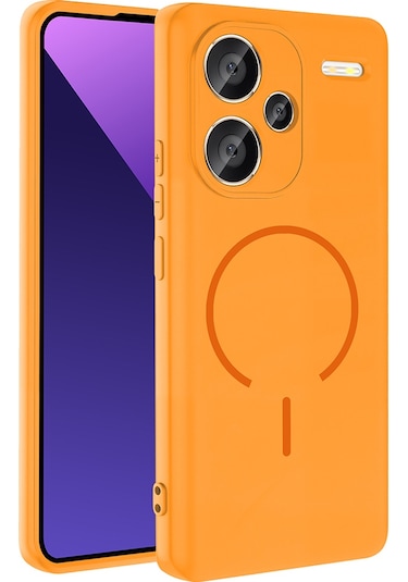 Xiaomi Redmi Note 13 Pro Plus 5g Kılıf M-safe Şarj Özellikli Zore Meta Kapak Turuncu