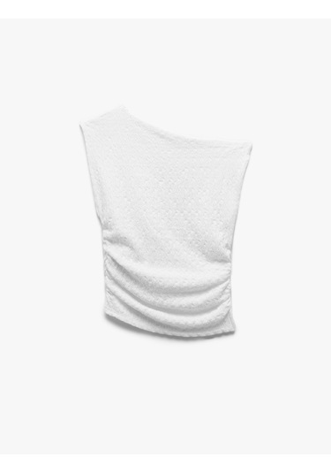 Koton Tek Omuz Detaylı Dokulu Asimetrik Yaka Drapeli Kolsuz Tişört Ekru 5sal30148ık Ekru