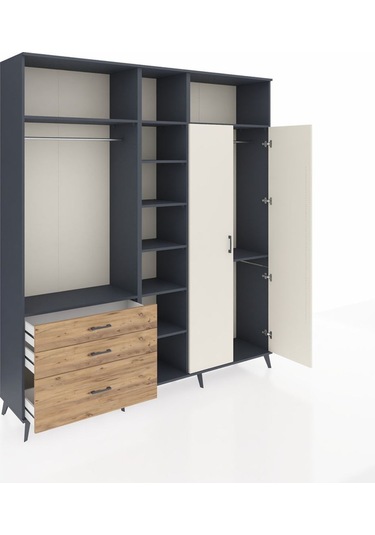 Hyperion Dolap 10 Raflı 3 Çekmeceli 2 Askılı 220x44x243 Antrasit-aytaşı/çam Aytası/atlas Çam
