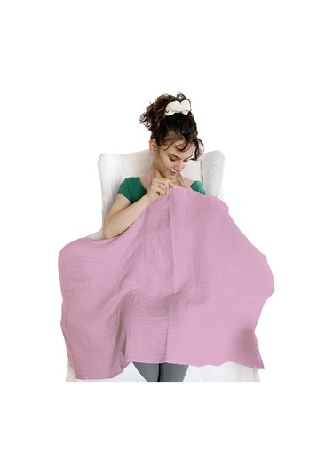 4 Katlı Iç Göstermez Pamuk Müslin Bebek Emzirme Önlüğü Gülkurusu