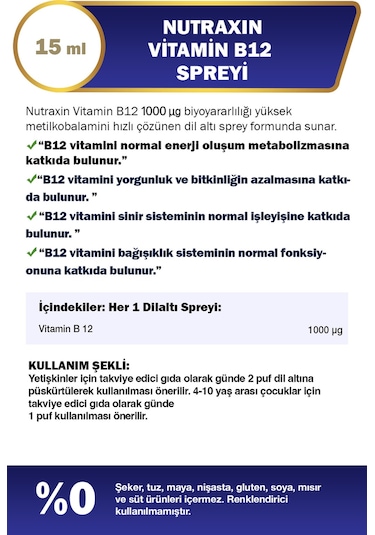 Nutraxın B12 Vıtamın Sprey 15ml