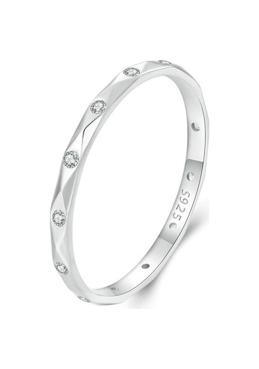 S925 Sterling Silver Platinum-plated Inlaid Zircon Ring Fine Sparkle Ring, Model: Bsr578 8 Çok Renkli