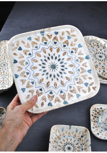 29 Parça Porselen Kare Kahvaltı Takımı Set Ephesus Çeyizlik Kahvaltılık Seti Krem