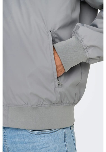 Only & Sons Erkek Onsgavın Ribanalı Mevsimlik Spor Bomber Ceket 22030757 Gri Gri