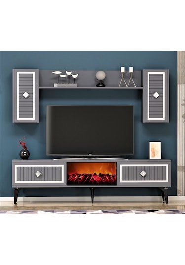 Nil Şömineli Tv Ünitesi Antrasit-gümüş